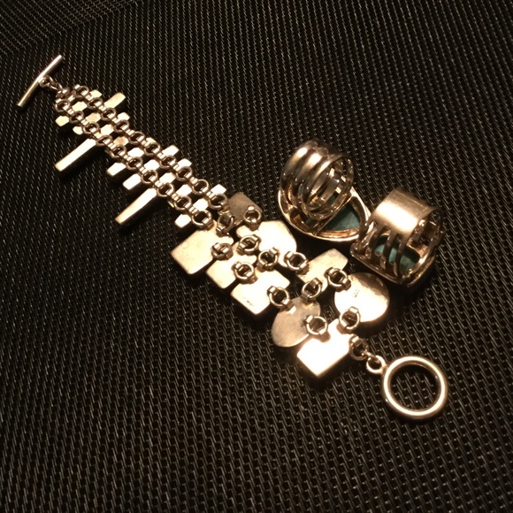 Huge Bold 3pc Artisan Genuine Turquoise .925 Stamped Sterling Trio “8 Rg’s 8 & 9 - Picture 2 of 16